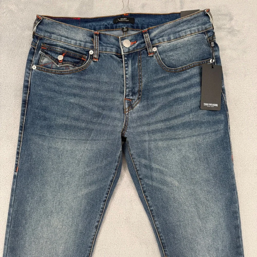True Religion Ricky Flap Straight‎ Jeans Medium Cuzzy Firefade Wash Mens Size 31